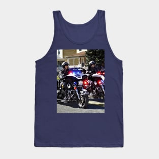 Two Motorcycle Cops With Flashing Lights Tank Top